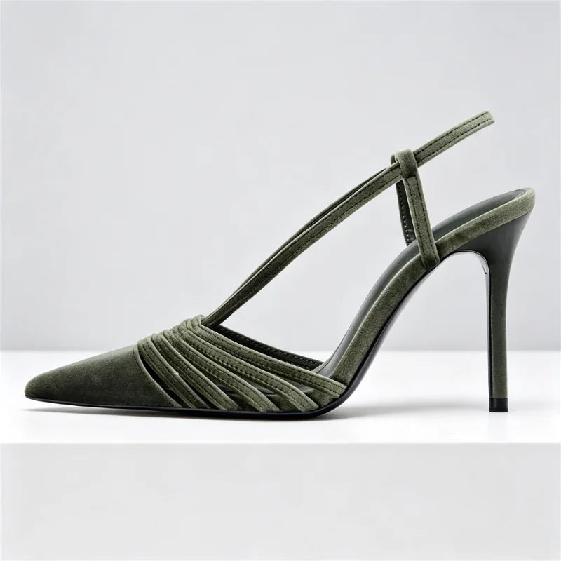 Velvet Effect Body Pumps Pointed Toe Strappy Detail High Heel