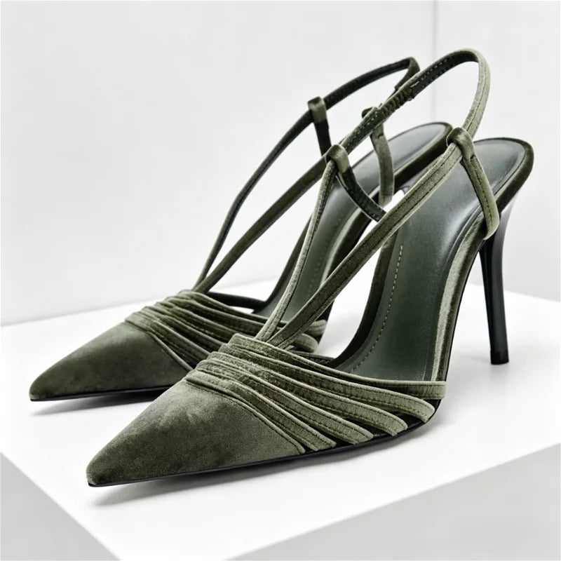Velvet Effect Body Pumps Pointed Toe Strappy Detail High Heel