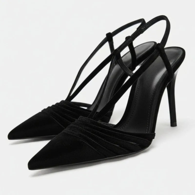 Velvet Effect Body Pumps Pointed Toe Strappy Detail High Heel