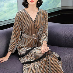 Velvet Striped Elegant vestido long  party dress