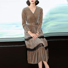 Velvet Striped Elegant vestido long  party dress