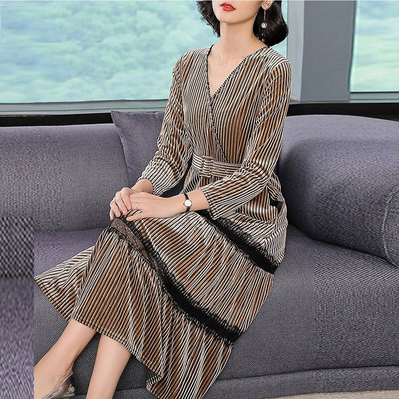 Velvet Striped Elegant vestido long  party dress