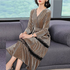 Velvet Striped Elegant vestido long  party dress