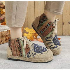 Veowalk High Top Cotton Embroidered Casual Linen Flat Shoes