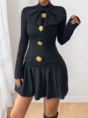 Vintage Half High Collar A-Line Slim Short Medium Stretch Mini Dress