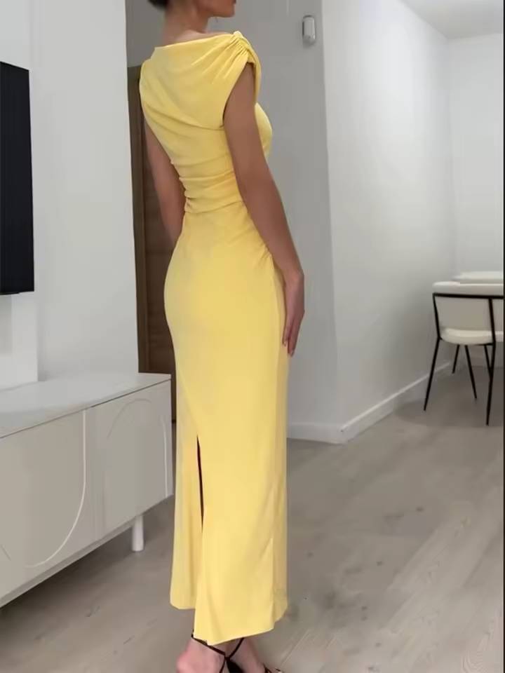 Vintage Casual Solid O-Neck Sleeveless Asymmetrical Straight Vestidos Dress