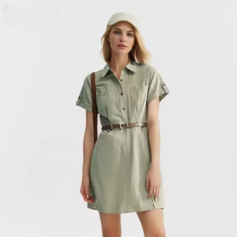 Vintage Casual Wind Lapel Neck Cotton Waisted Work Dress