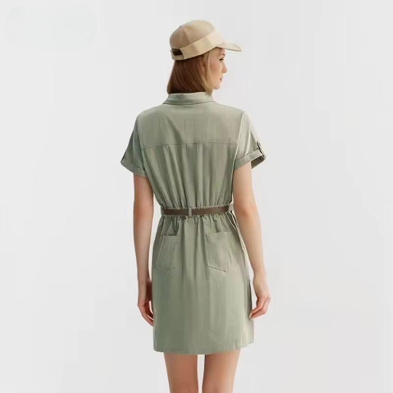 Vintage Casual Wind Lapel Neck Cotton Waisted Work Dress