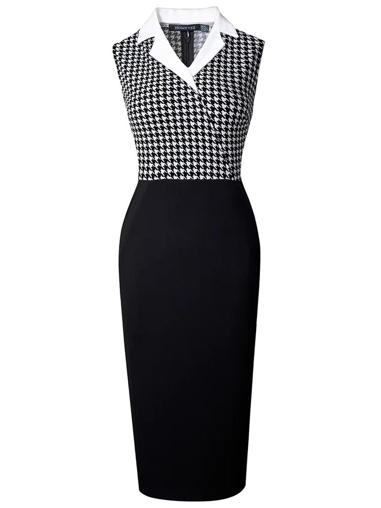 Casual Classy Turn-Down Collar Patchwork Bodycon Dress