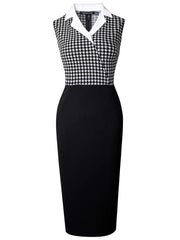 Casual Classy Turn-Down Collar Patchwork Bodycon Dress