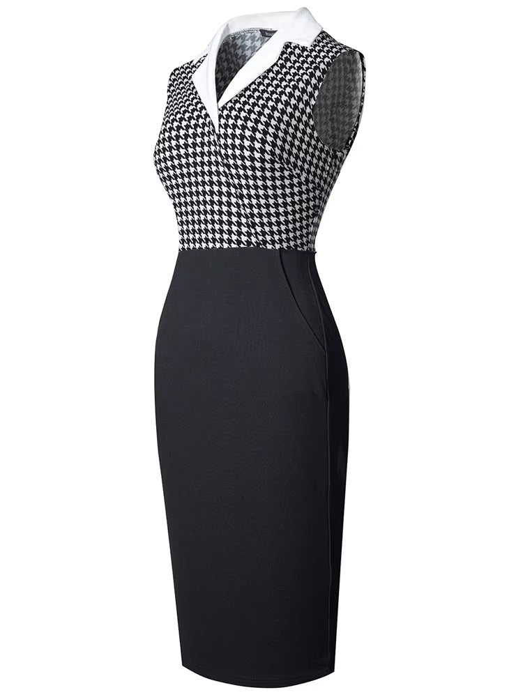 Casual Classy Turn-Down Collar Patchwork Bodycon Dress