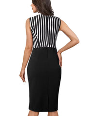 Vintage Classy Turn-Down Collar Patchwork Bodycon Dress