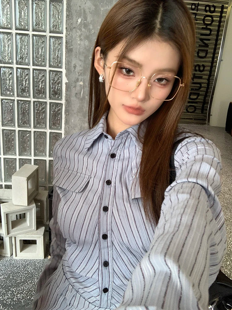 Vintage Elegant Striped Long Sleeve Pleated Mini Dress Party Short Dresses