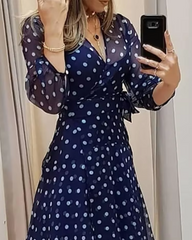 Vintage Polkadot V-Neck Layered Ruffles Maxi Dress
