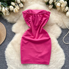 Vintage Floral Draped Strapless Solid Sleeveless Pencil Beach Bodycon Mini Dress
