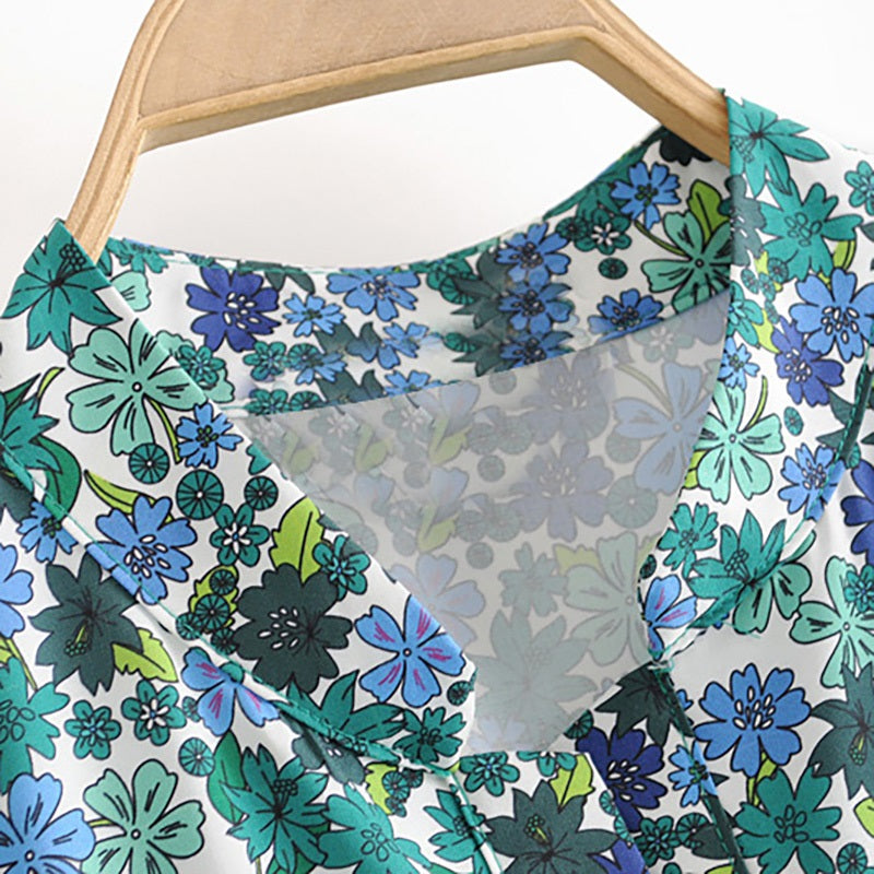Vintage Floral Print Stand Collar Long Maxi Dress