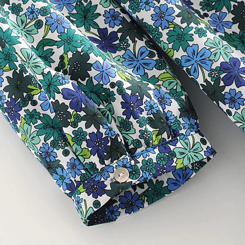 Vintage Floral Print Stand Collar Long Maxi Dress