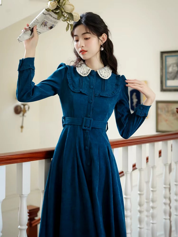 Vintage French Style Lace Peter Pan Collar Loose Dress