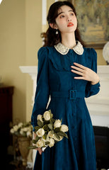Vintage French Style Lace Peter Pan Collar Loose Dress
