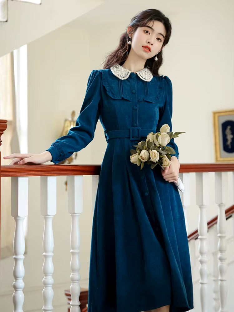 Vintage French Style Lace Peter Pan Collar Loose Dress