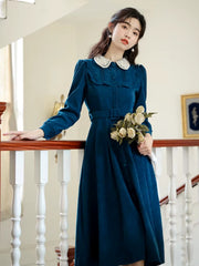 Vintage French Style Lace Peter Pan Collar Loose Dress