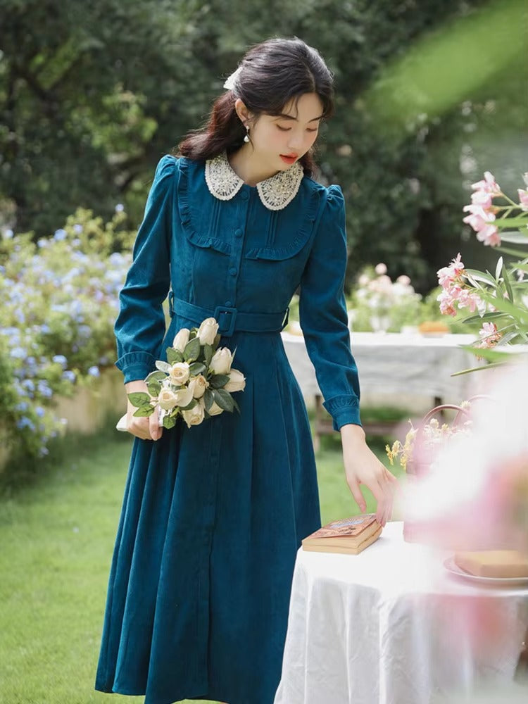 Vintage French Style Lace Peter Pan Collar Loose Dress