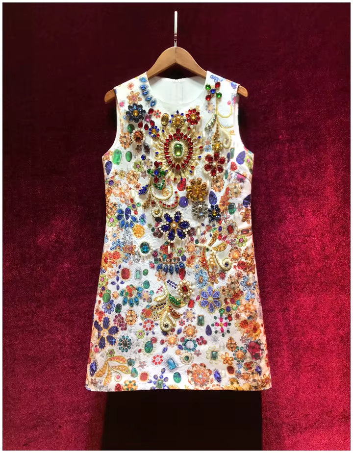 Vintage Gorgeous Crystal Beading Runway Mini Dress