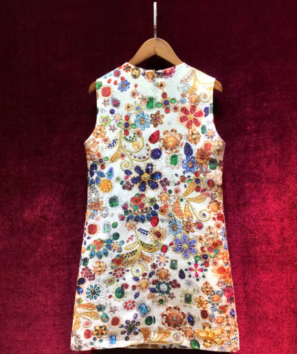 Vintage Gorgeous Crystal Beading Runway Mini Dress