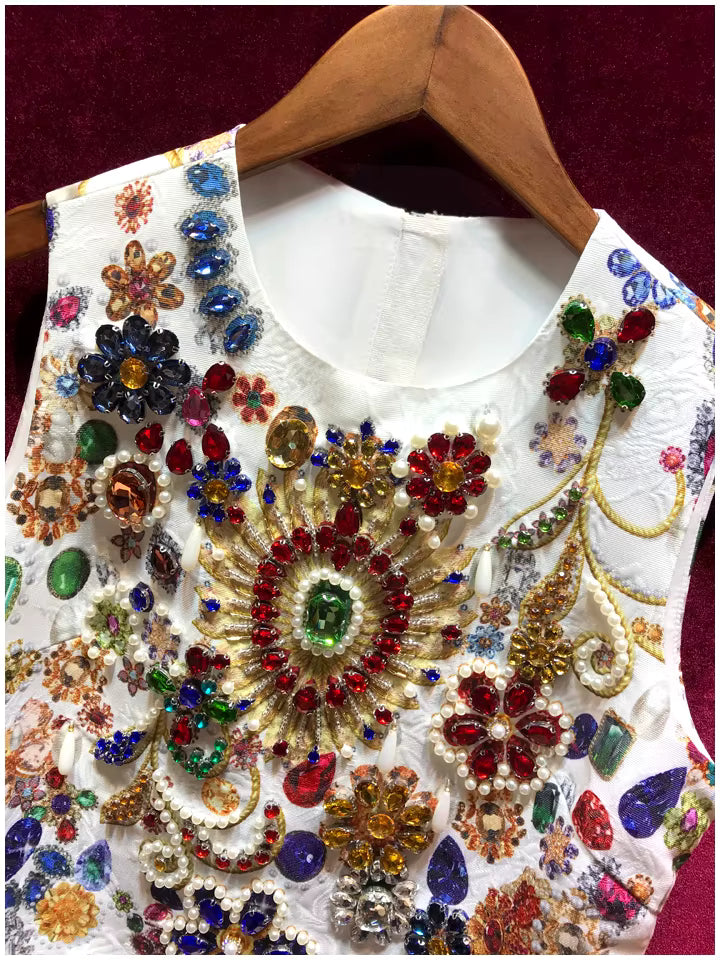 Vintage Gorgeous Crystal Beading Runway Mini Dress