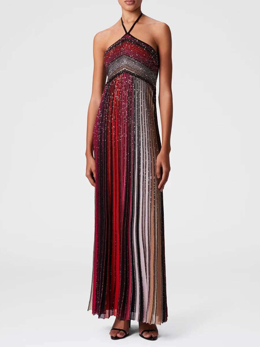 Vintage Halter Sleeveless High Waist Temperament Maxi Dress