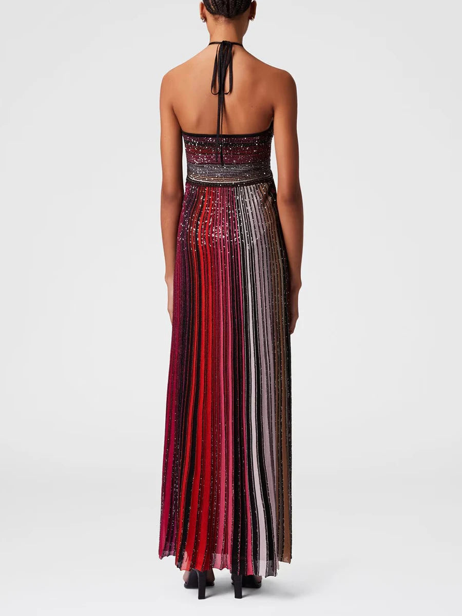 Vintage Halter Sleeveless High Waist Temperament Maxi Dress