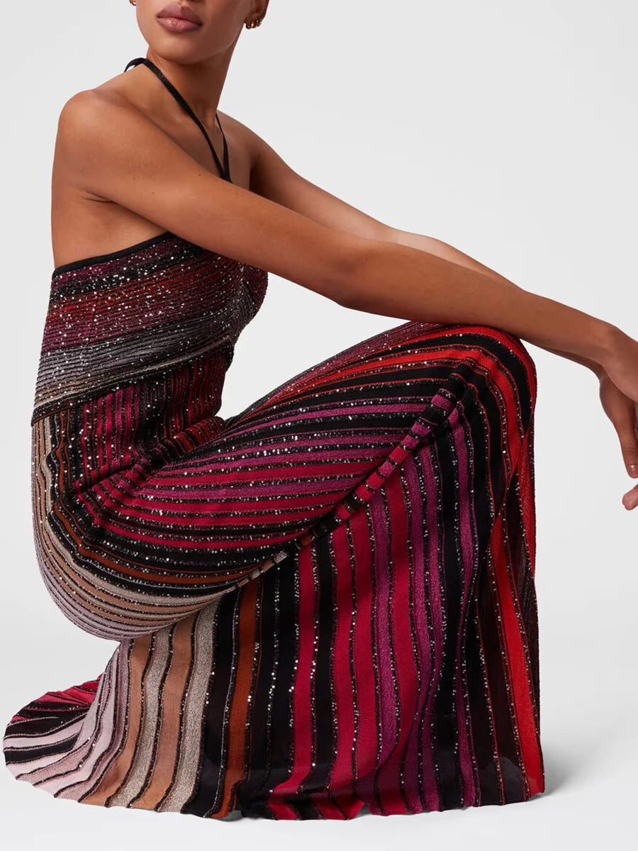 Vintage Halter Sleeveless High Waist Temperament Maxi Dress