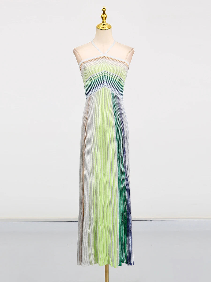 Vintage Halter Sleeveless High Waist Temperament Maxi Dress