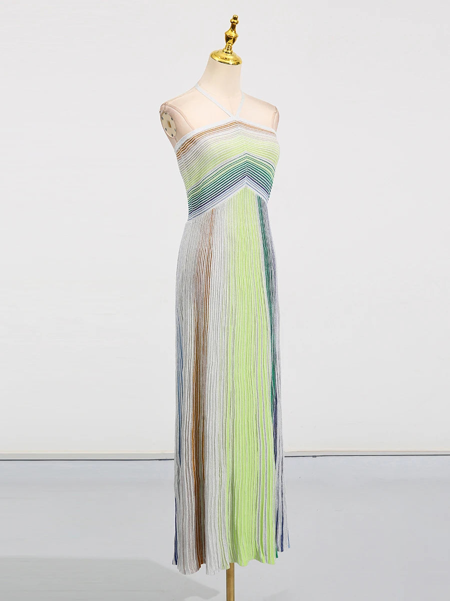 Vintage Halter Sleeveless High Waist Temperament Maxi Dress