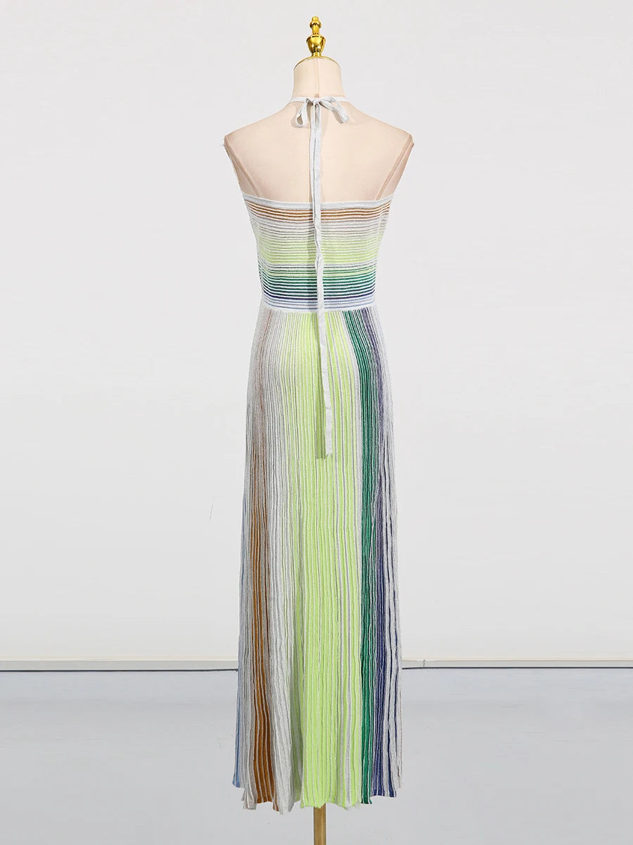 Vintage Halter Sleeveless High Waist Temperament Maxi Dress