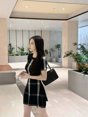 Vintage Cinching Classy Elegant Short Sleeve Round Neck Knitted Dress