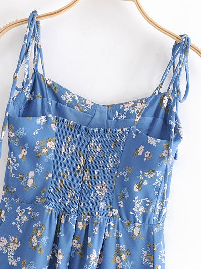 Vintage High Slit Floral Sleeveless Midi Dress
