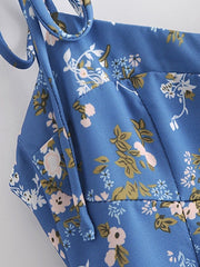 Vintage High Slit Floral Sleeveless Midi Dress
