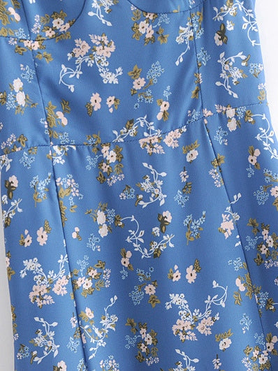 Vintage High Slit Floral Sleeveless Midi Dress