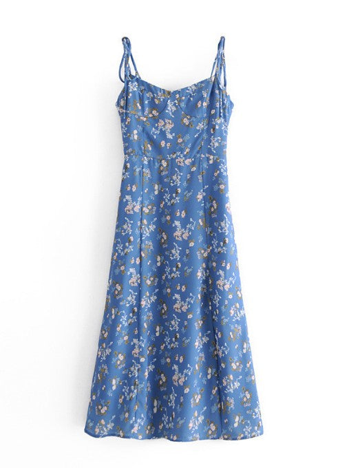 Vintage High Slit Floral Sleeveless Midi Dress