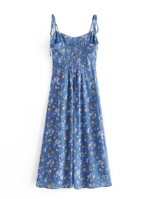 Vintage High Slit Floral Sleeveless Midi Dress