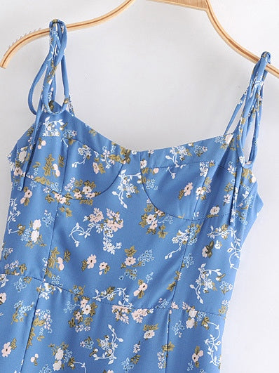 Vintage High Slit Floral Sleeveless Midi Dress