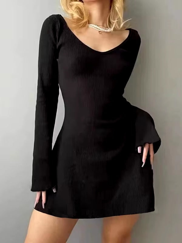 Vintage Long Sleeve Bandage A-Line Slight Stretch Mini Dress
