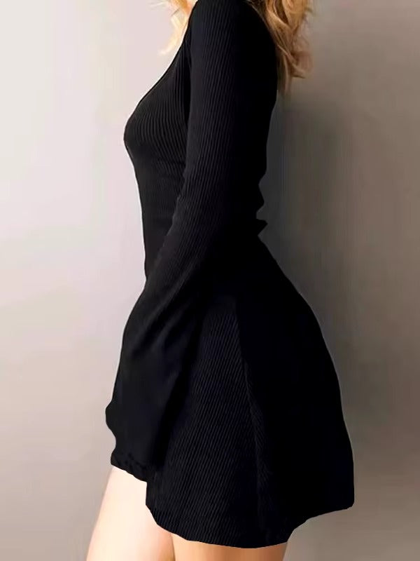 Vintage Long Sleeve Bandage A-Line Slight Stretch Mini Dress