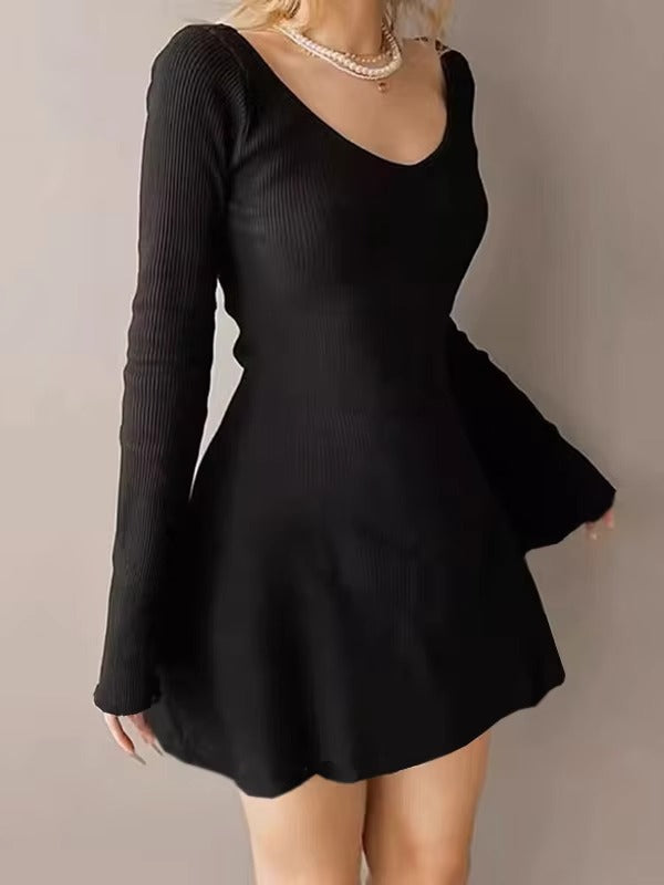 Vintage Long Sleeve Bandage A-Line Slight Stretch Mini Dress