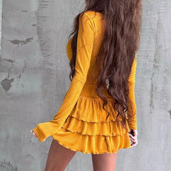 Vintage Long Sleeve O-Neck Stretch Bodycon Mini Dress