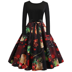 Vintage Long Sleeves Printed Pin Up Dress