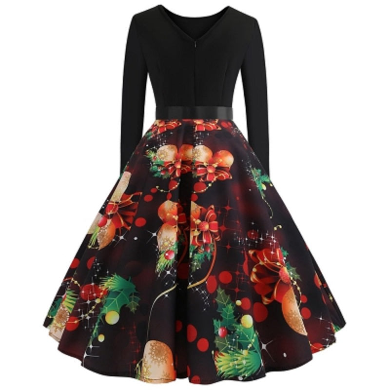 Vintage Long Sleeves Printed Pin Up Dress
