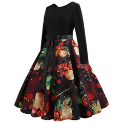 Vintage Long Sleeves Printed Pin Up Dress