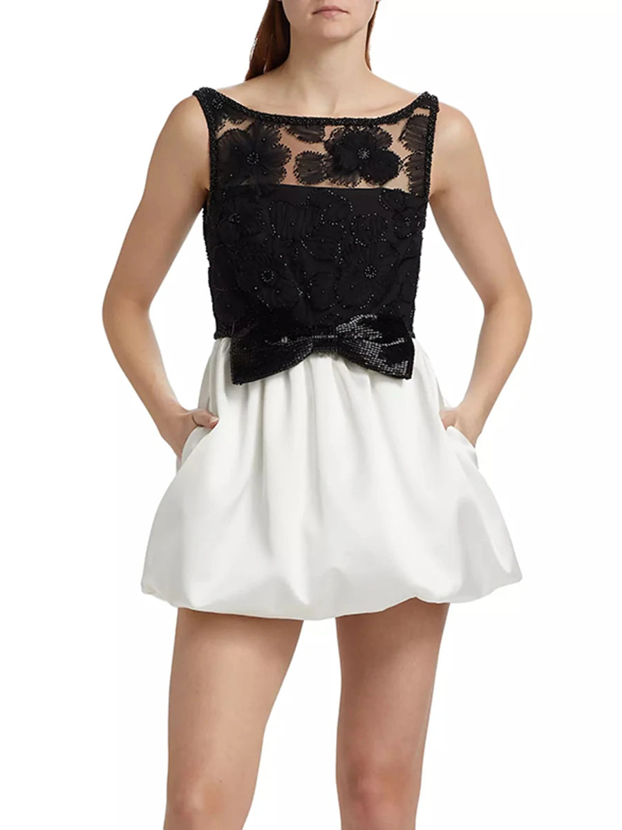 Vintage O Neck Sleeveless High Waist Temperament Mini Dress
